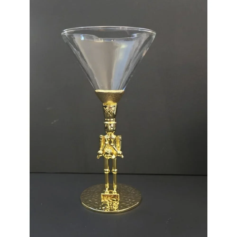 New Christmas Holiday Party Gold Stem Drummer Boy Martini Cocktail Glass Cup